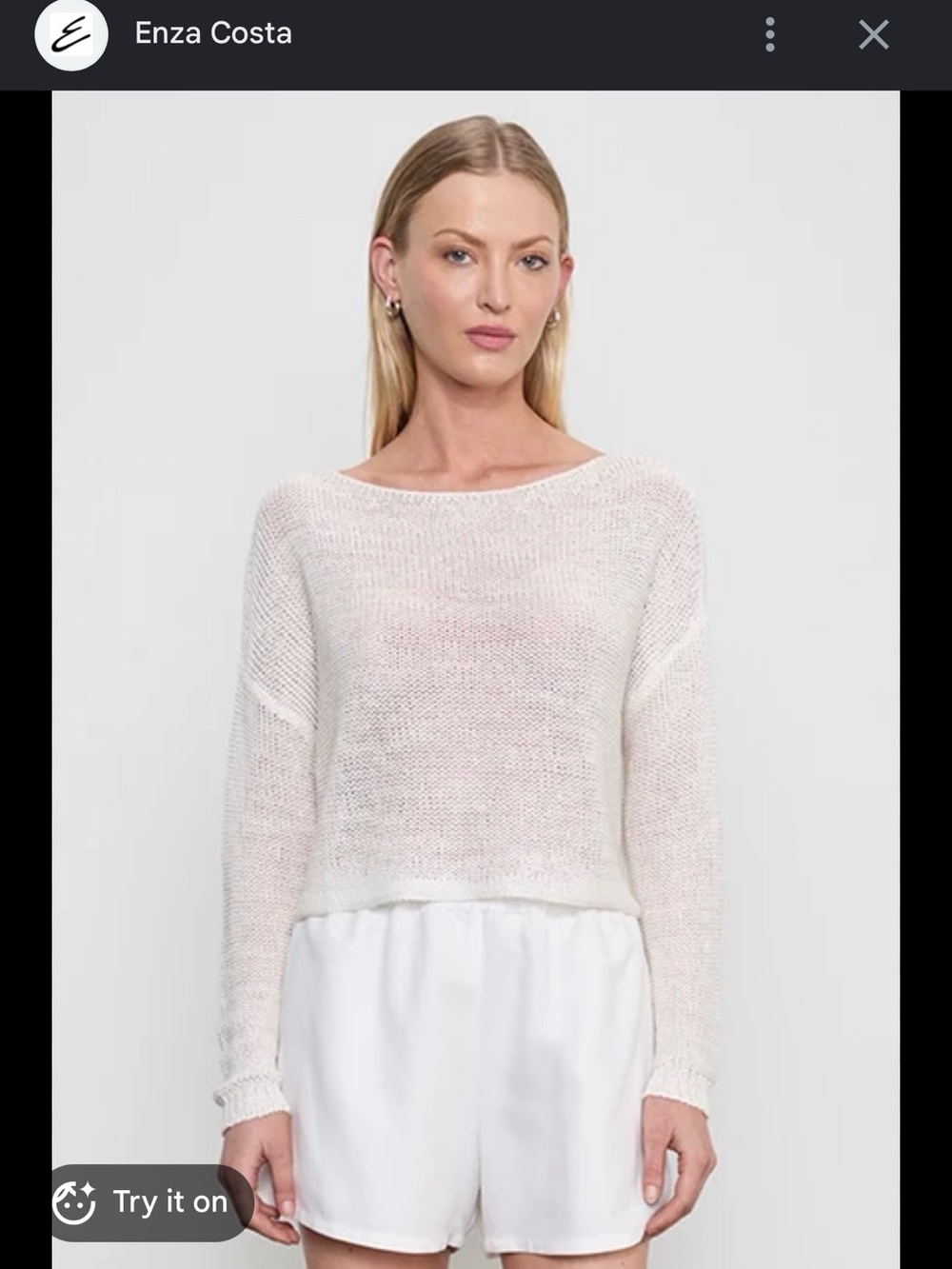 Enza Costa Soft Cream Scoop-Neck Knit Sweater